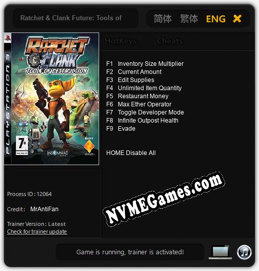 Treinador liberado para Ratchet & Clank Future: Tools of Destruction [v1.0.1]