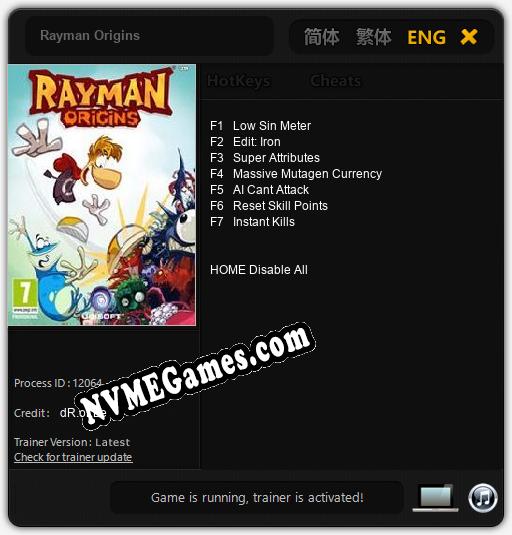 Rayman Origins: Treinador (V1.0.21)