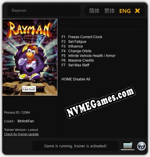 Treinador liberado para Rayman [v1.0.7]