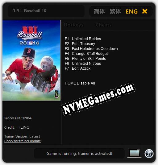 Treinador liberado para R.B.I. Baseball 16 [v1.0.9]