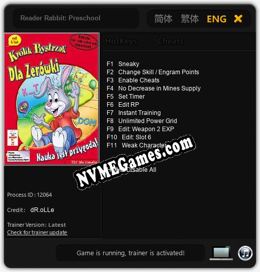 Reader Rabbit: Preschool: Cheats, Trainer +11 [dR.oLLe]