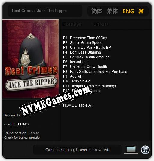 Treinador liberado para Real Crimes: Jack The Ripper [v1.0.4]