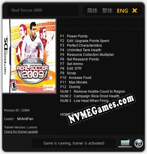 Real Soccer 2009: Trainer +15 [v1.5]