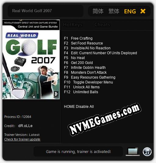 Treinador liberado para Real World Golf 2007 [v1.0.5]