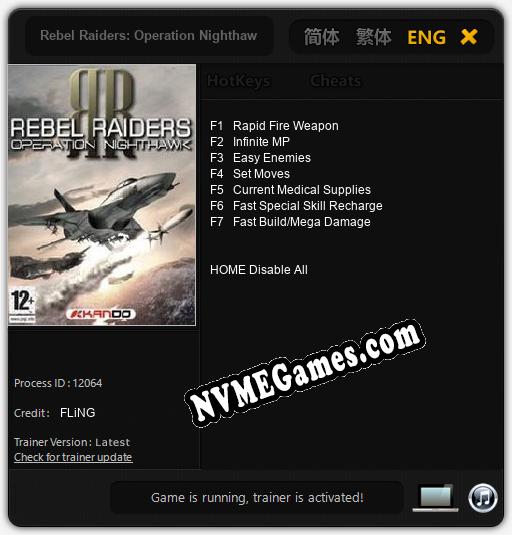 Rebel Raiders: Operation Nighthawk: Treinador (V1.0.5)