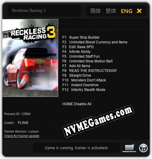 Reckless Racing 3: Treinador (V1.0.66)