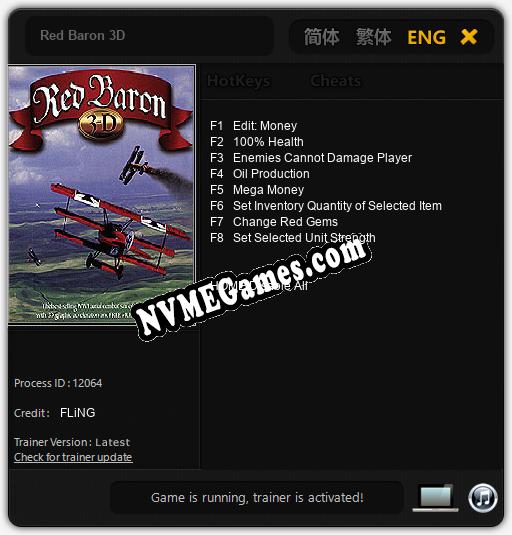 Treinador liberado para Red Baron 3D [v1.0.5]