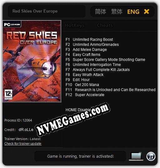 Treinador liberado para Red Skies Over Europe [v1.0.8]