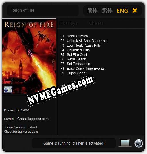 Reign of Fire: Cheats, Trainer +9 [CheatHappens.com]