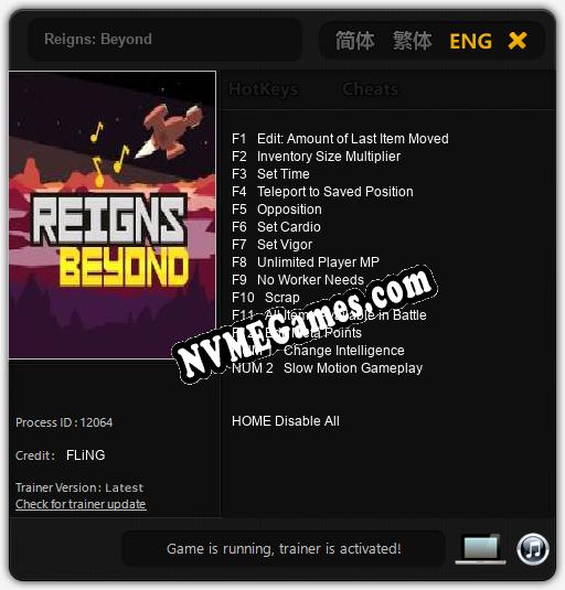 Treinador liberado para Reigns: Beyond [v1.0.8]