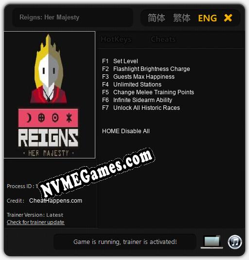 Treinador liberado para Reigns: Her Majesty [v1.0.3]