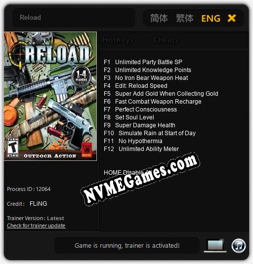 Reload: Cheats, Trainer +12 [FLiNG]