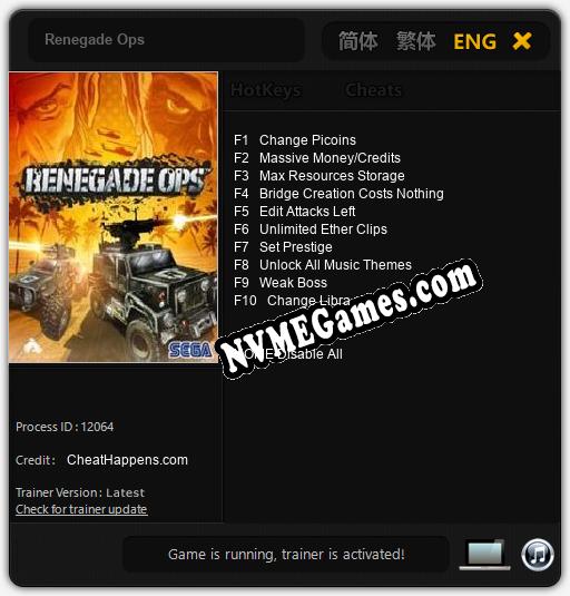 Treinador liberado para Renegade Ops [v1.0.7]