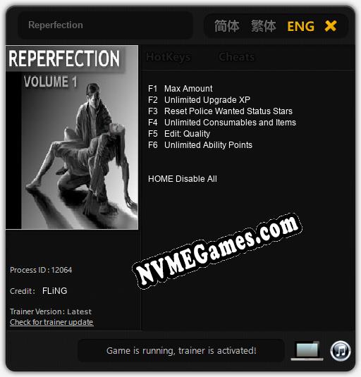 Treinador liberado para Reperfection [v1.0.9]