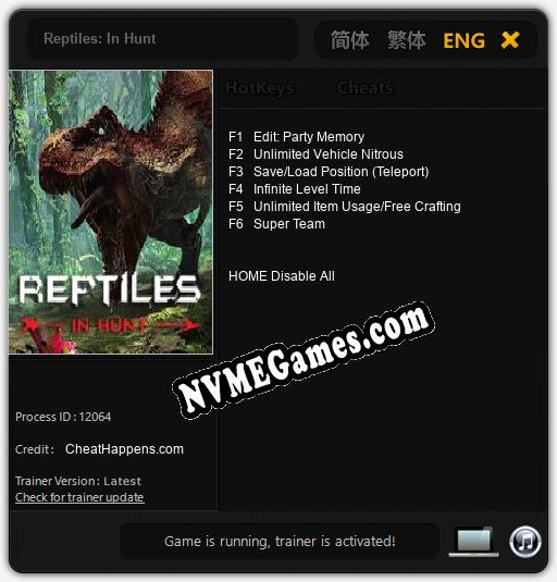 Reptiles: In Hunt: Trainer +6 [v1.2]