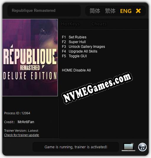 Treinador liberado para Republique Remastered [v1.0.7]