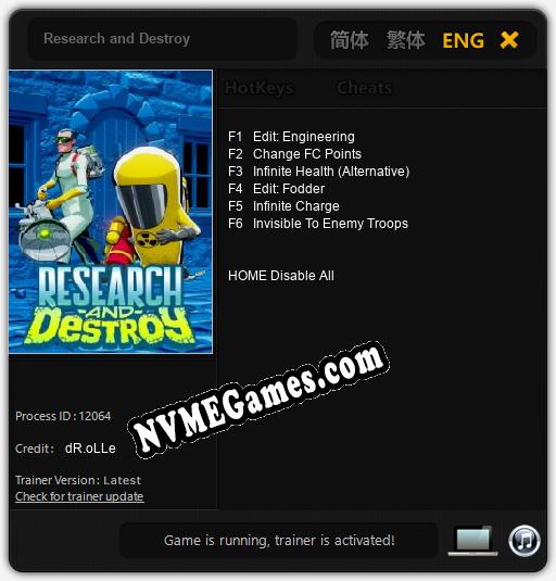 Treinador liberado para Research and Destroy [v1.0.6]