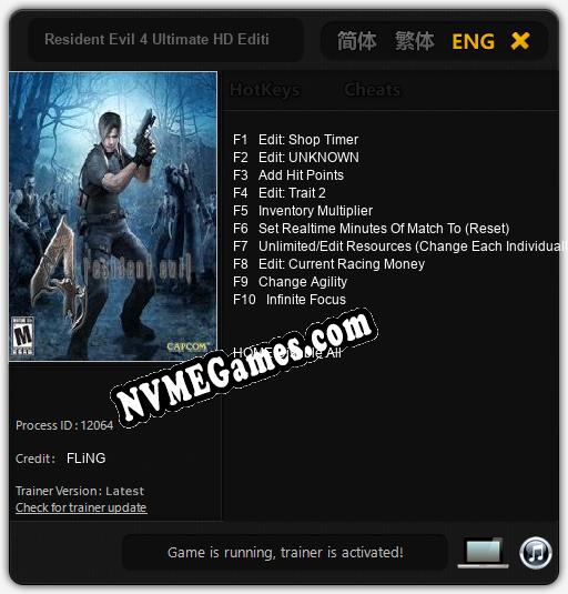 Resident Evil 4 Ultimate HD Edition: Treinador (V1.0.32)