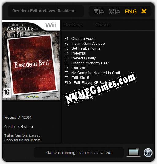 Resident Evil Archives: Resident Evil: Cheats, Trainer +10 [dR.oLLe]