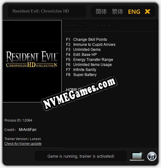 Treinador liberado para Resident Evil: Chronicles HD [v1.0.6]