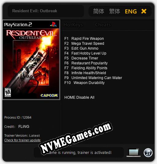 Resident Evil: Outbreak: Trainer +10 [v1.7]