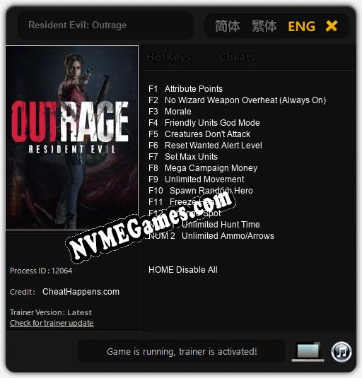 Resident Evil: Outrage: Trainer +14 [v1.3]