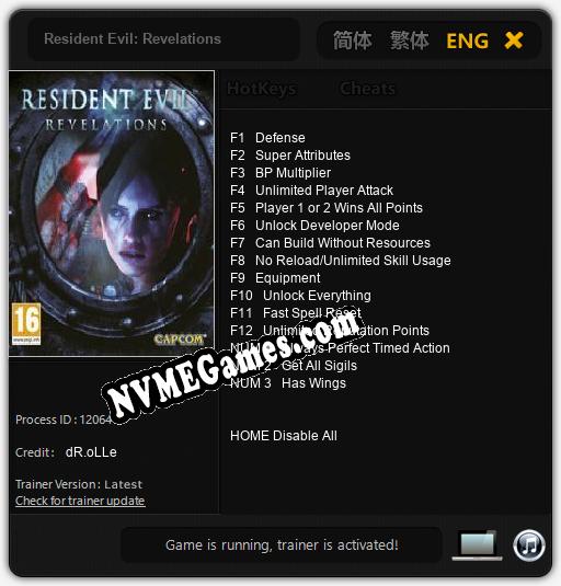 Resident Evil: Revelations: Trainer +15 [v1.1]