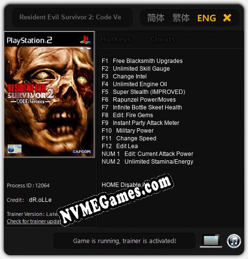 Resident Evil Survivor 2: Code Veronica: Cheats, Trainer +14 [dR.oLLe]