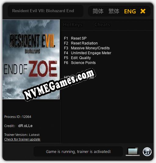 Resident Evil VII: Biohazard End of Zoe: Treinador (V1.0.76)