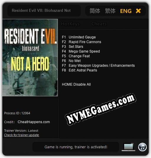 Treinador liberado para Resident Evil VII: Biohazard Not a Hero [v1.0.7]