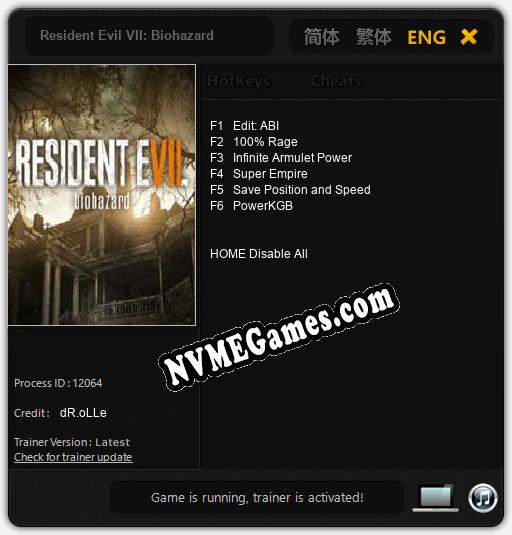 Resident Evil VII: Biohazard: Cheats, Trainer +6 [dR.oLLe]