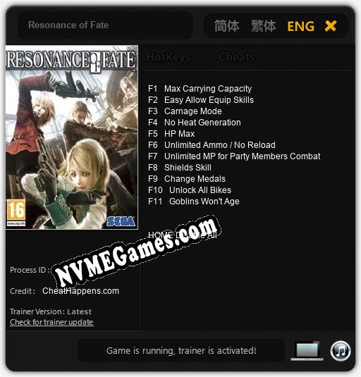 Resonance of Fate: Cheats, Trainer +11 [CheatHappens.com]