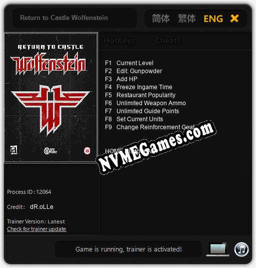 Return to Castle Wolfenstein: Trainer +9 [v1.7]