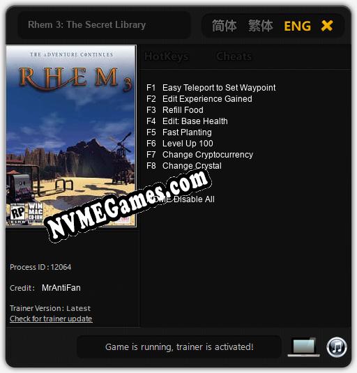 Rhem 3: The Secret Library: Trainer +8 [v1.1]