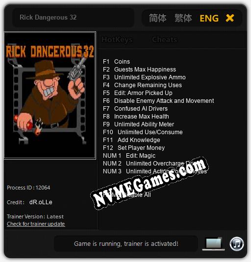 Treinador liberado para Rick Dangerous 32 [v1.0.5]