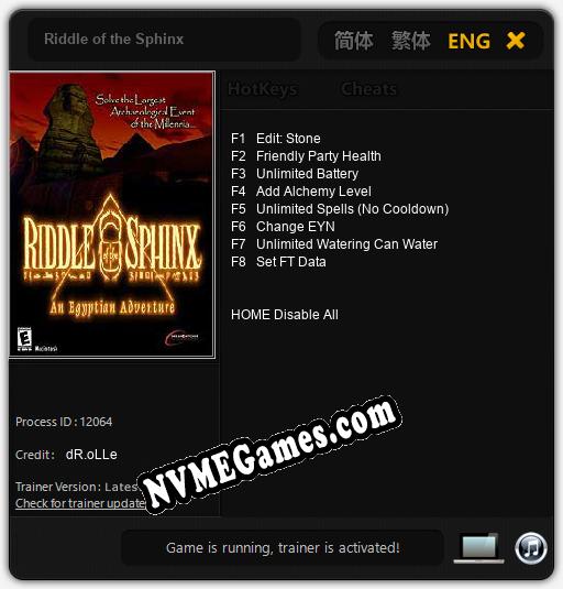 Treinador liberado para Riddle of the Sphinx [v1.0.3]