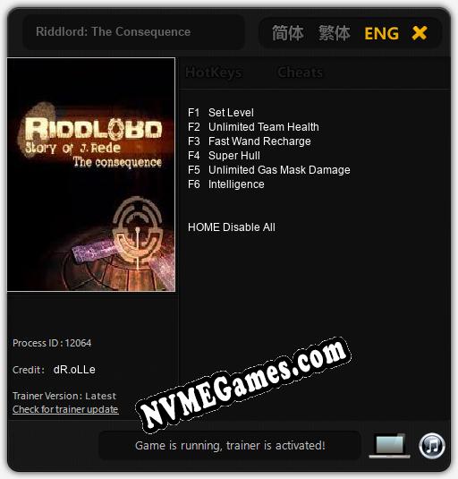 Riddlord: The Consequence: Treinador (V1.0.3)