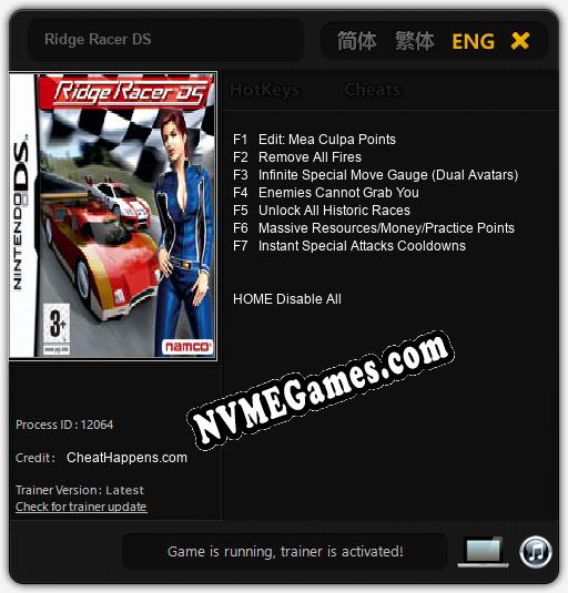 Treinador liberado para Ridge Racer DS [v1.0.7]