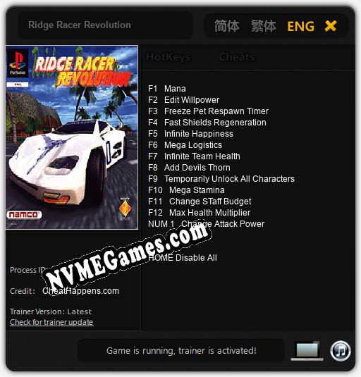 Ridge Racer Revolution: Treinador (V1.0.37)