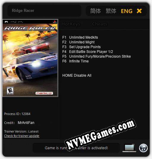 Ridge Racer: Treinador (V1.0.46)