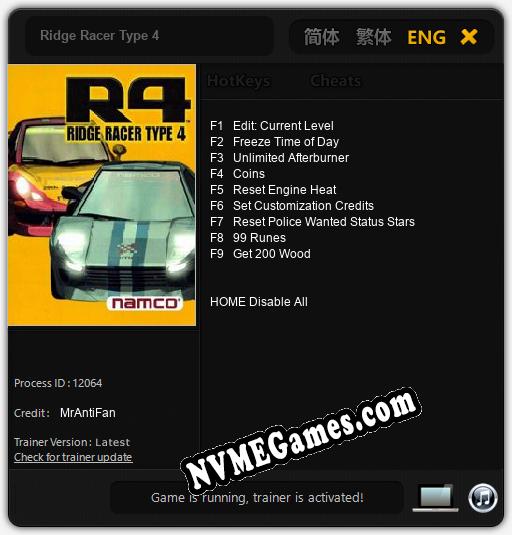 Ridge Racer Type 4: Cheats, Trainer +9 [MrAntiFan]