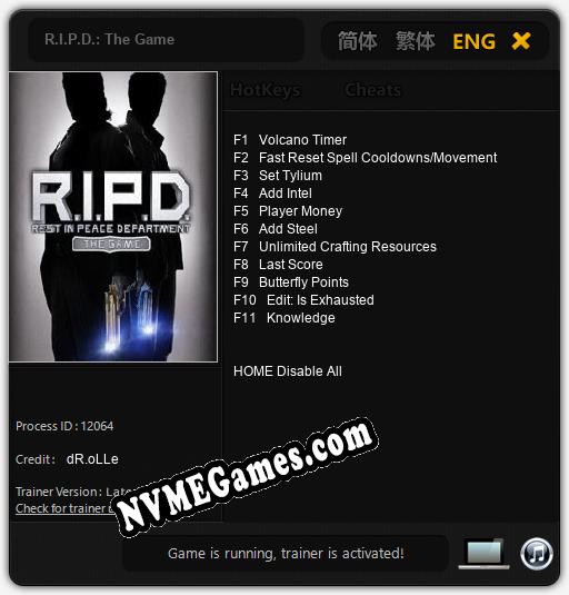 Treinador liberado para R.I.P.D.: The Game [v1.0.7]