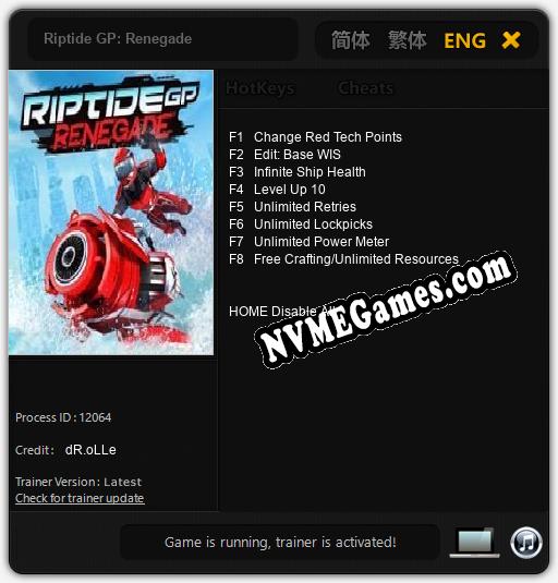 Riptide GP: Renegade: Trainer +8 [v1.7]