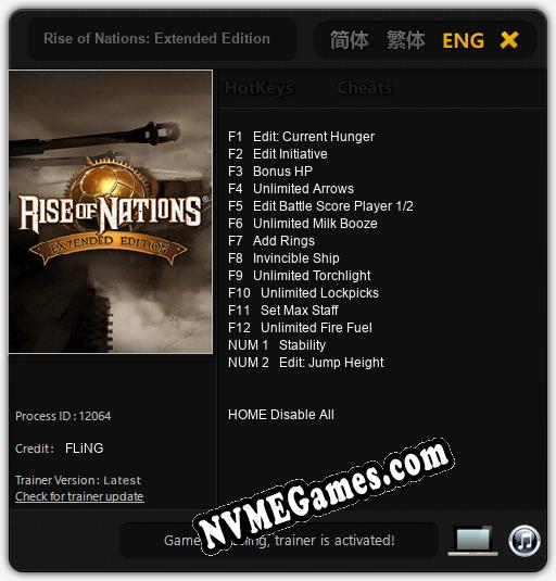 Rise of Nations: Extended Edition: Cheats, Trainer +14 [FLiNG]