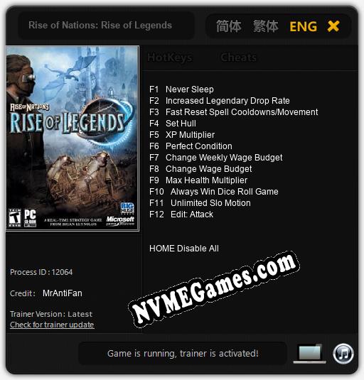 Rise of Nations: Rise of Legends: Treinador (V1.0.98)