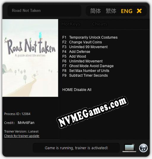 Road Not Taken: Cheats, Trainer +9 [MrAntiFan]