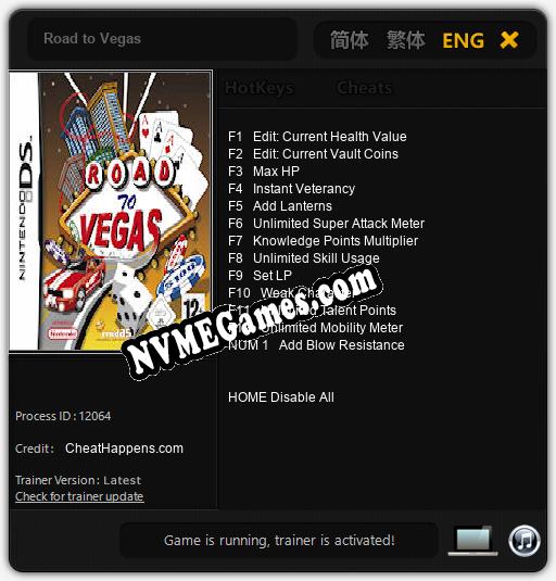 Treinador liberado para Road to Vegas [v1.0.3]