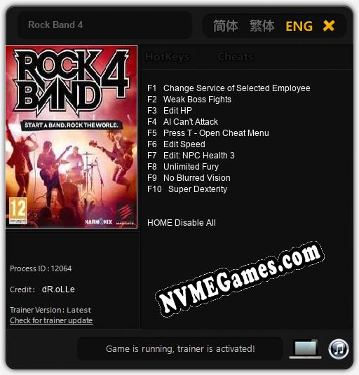 Rock Band 4: Trainer +10 [v1.9]