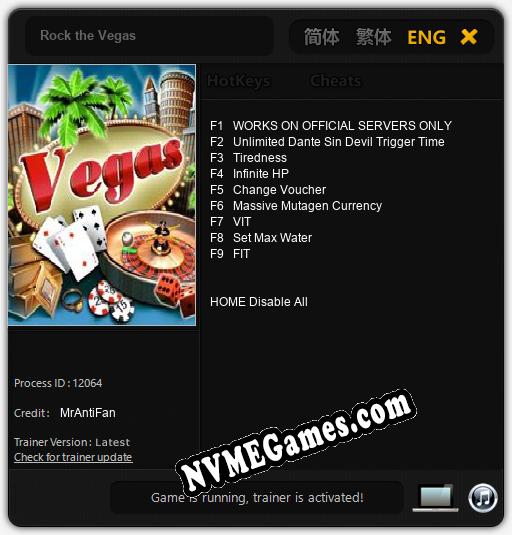 Treinador liberado para Rock the Vegas [v1.0.4]