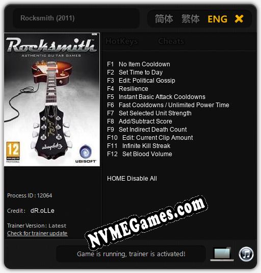 Rocksmith (2011): Trainer +12 [v1.1]